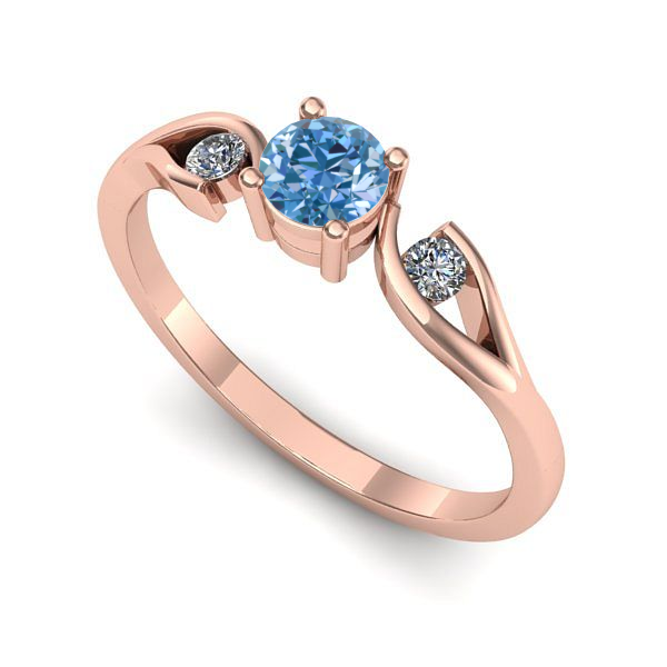Inel din aur roz cu diamant de laborator albastru