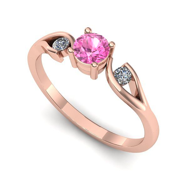 Inel de logodna din aur roz cu safir roz