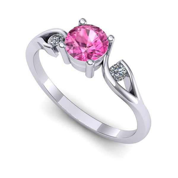 Inel logodna din aur alb cu safir roz