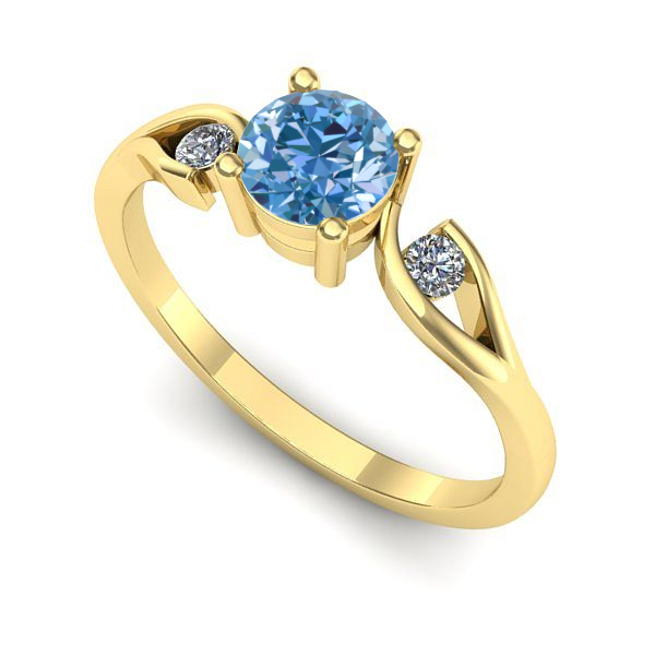 Inel de logodna din aur galben cu diamant de laborator albastru