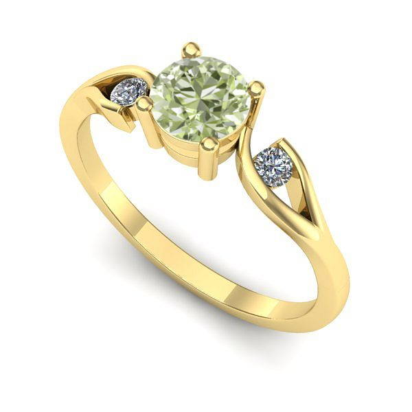 Inel din aur galben cu diamant de laborator verde