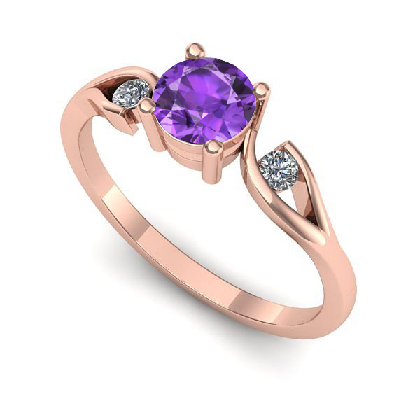 Inel de logodna din aur roz cu ametist