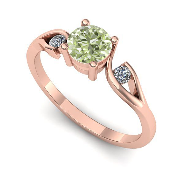 Inel din aur roz cu diamant de laborator verde