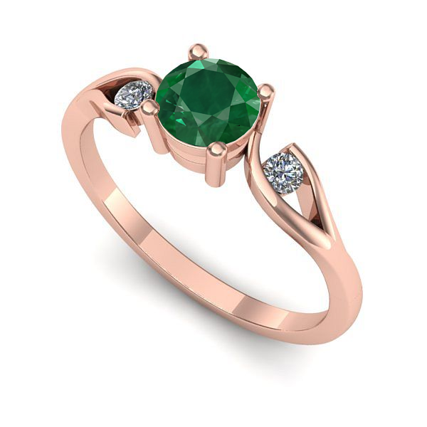 Inel logodna din aur roz cu smarald