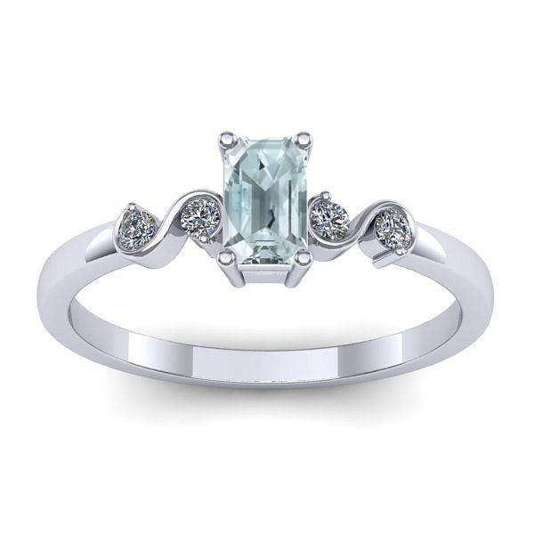 Inel logodna cu aquamarin dreptunghiular