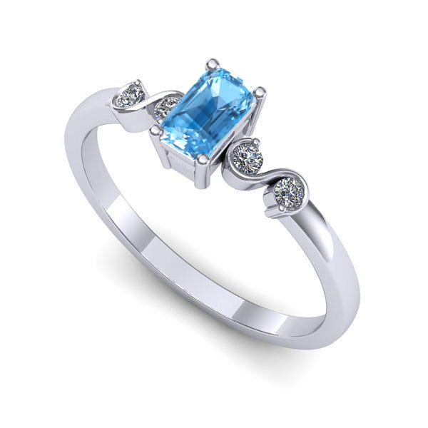 Inel logodna din aur alb cu topaz blue