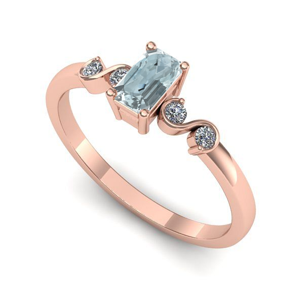 Inel de logodna din aur roz cu aquamarin