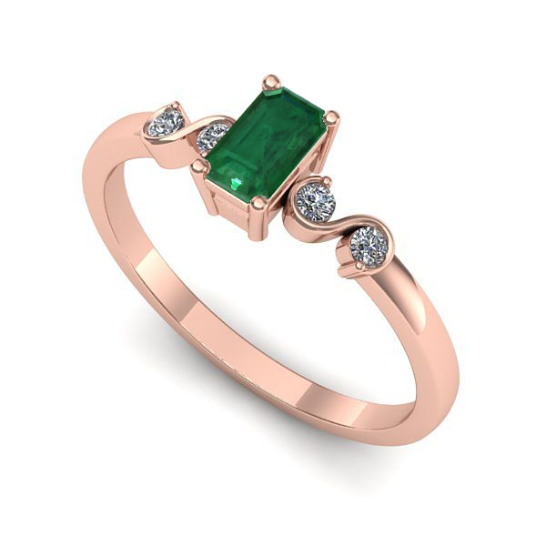Inel de logodna din aur roz cu smarald