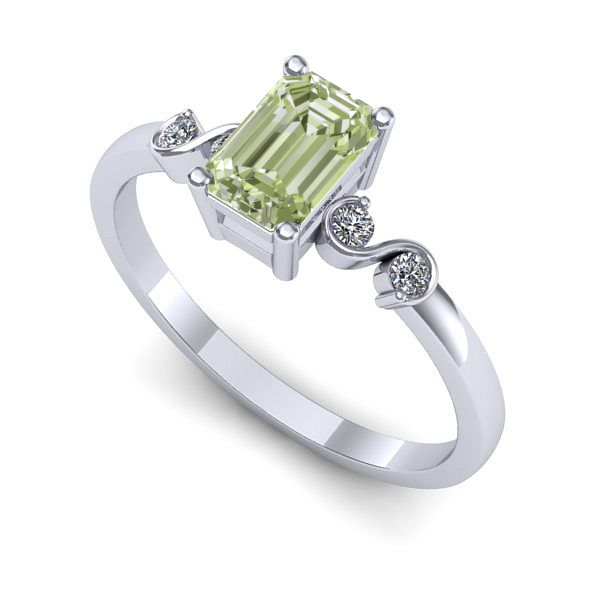 Inel din aur alb cu diamant de laborator verde