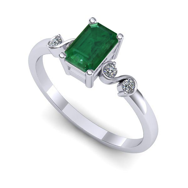 Inel de logodna din aur alb cu smarald