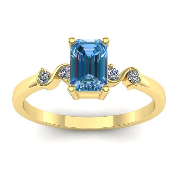 Inel cu diamant de laborator albastru dreptunghiular