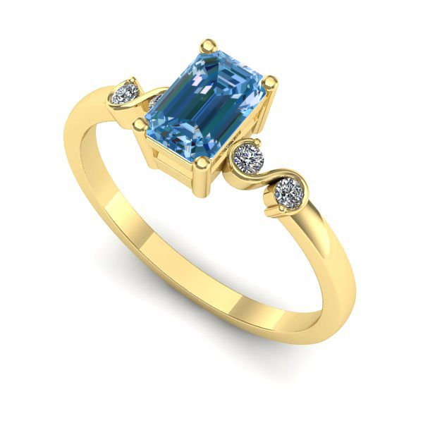 Inel logodna din aur galben cu diamant de laborator albastru