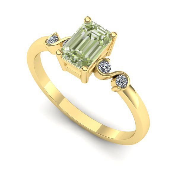 Inel de logodna din aur galben cu diamant de laborator verde