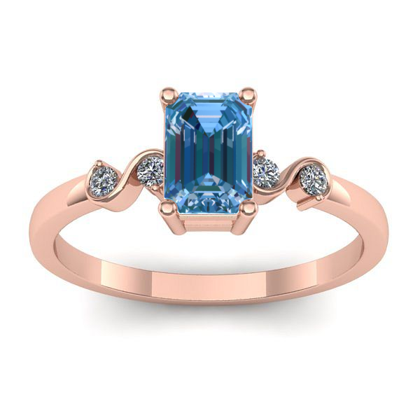 Inel logodna cu diamant de laborator albastru dreptunghiular