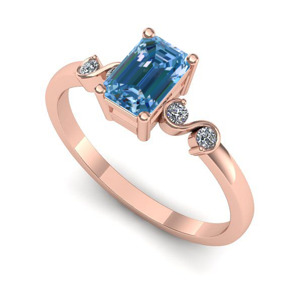 Inel de logodna din aur roz cu diamant de laborator albastru