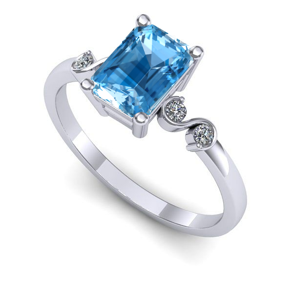 Inel de logodna din aur alb cu topaz blue