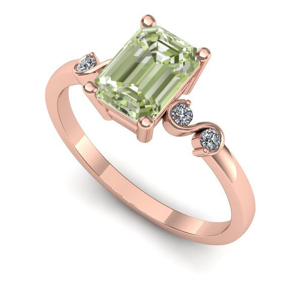 Inel din aur roz cu diamant de laborator verde