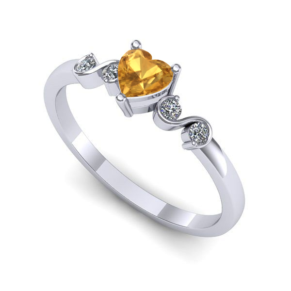 Inel logodna din aur alb cu citrin