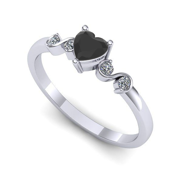 Inel de logodna din aur alb cu diamant negru