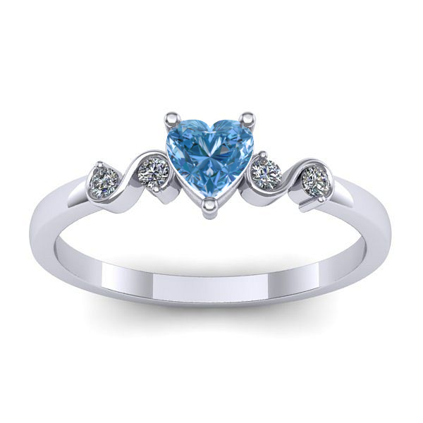 Inel logodna cu diamant de laborator albastru inima