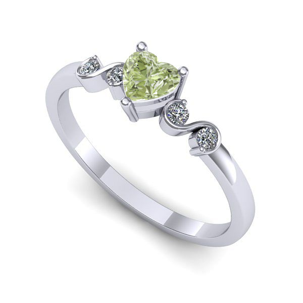 Inel din aur alb cu diamant de laborator verde