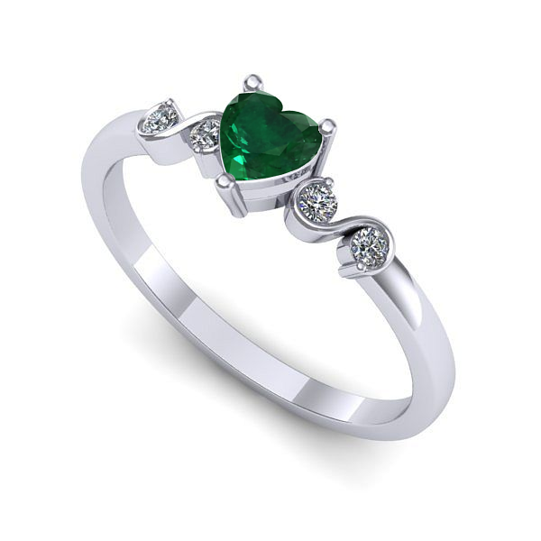 Inel logodna din aur alb cu smarald