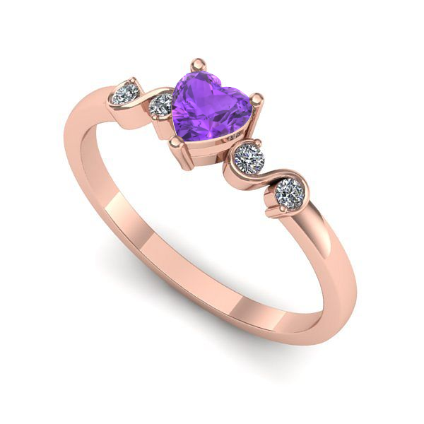 Inel de logodna din aur roz cu ametist