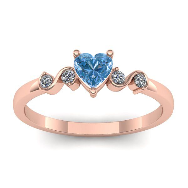 Inel logodna cu diamant de laborator albastru inima
