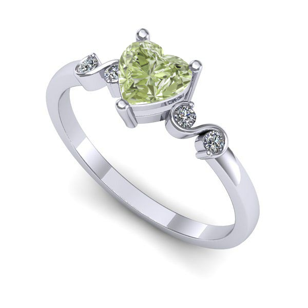 Inel din aur alb cu diamant de laborator verde