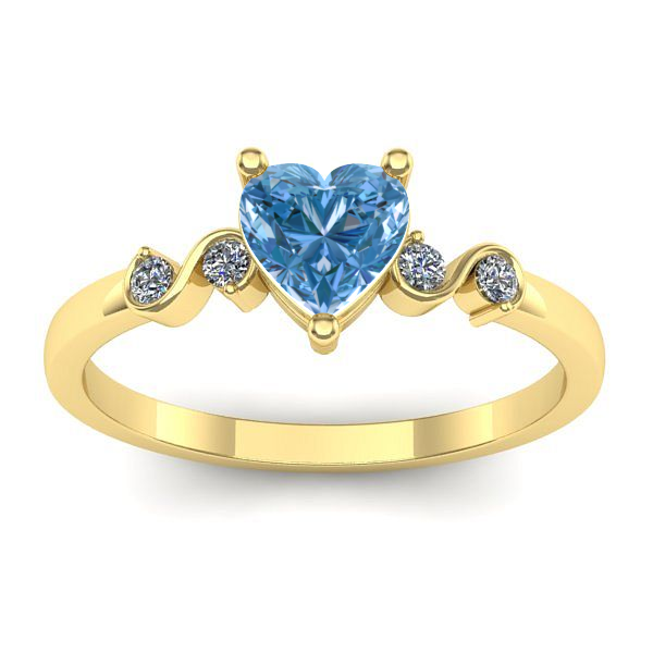Inel logodna cu diamant de laborator albastru inima