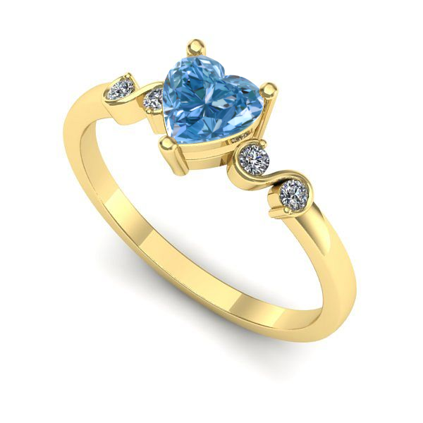 Inel de logodna din aur galben cu diamant de laborator albastru