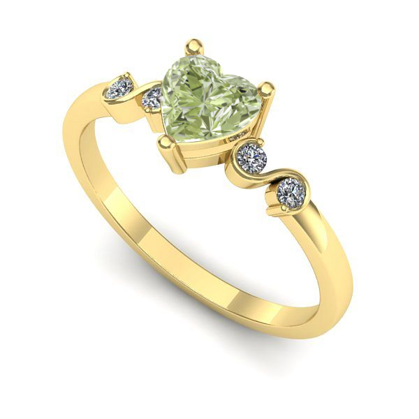 Inel logodna din aur galben cu diamant de laborator verde