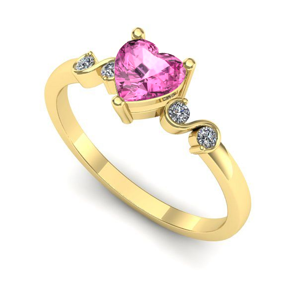 Inel logodna din aur galben cu safir roz