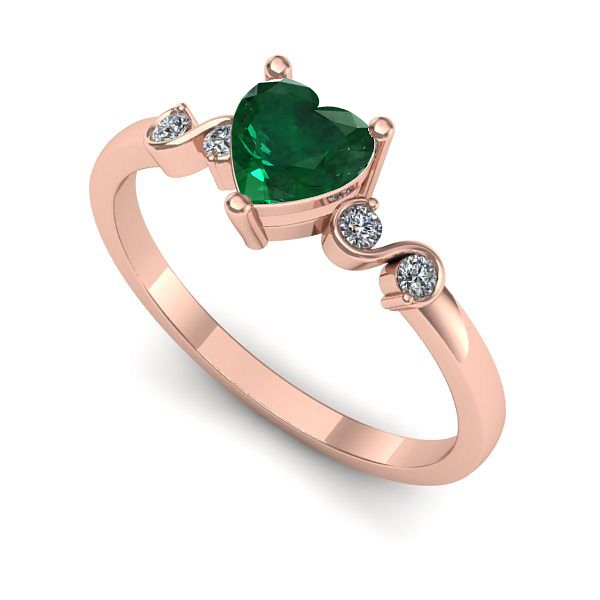 Inel de logodna din aur roz cu smarald