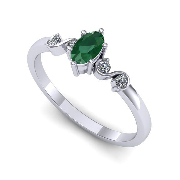 Inel logodna din aur alb cu smarald