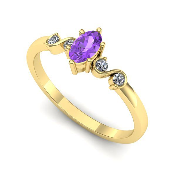 Inel logodna din aur galben cu ametist
