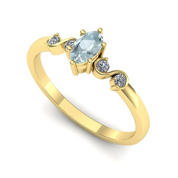 Inel de logodna din aur galben cu aquamarin