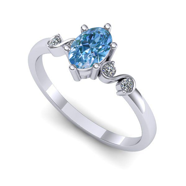 Inel logodna din aur alb cu diamant de laborator albastru