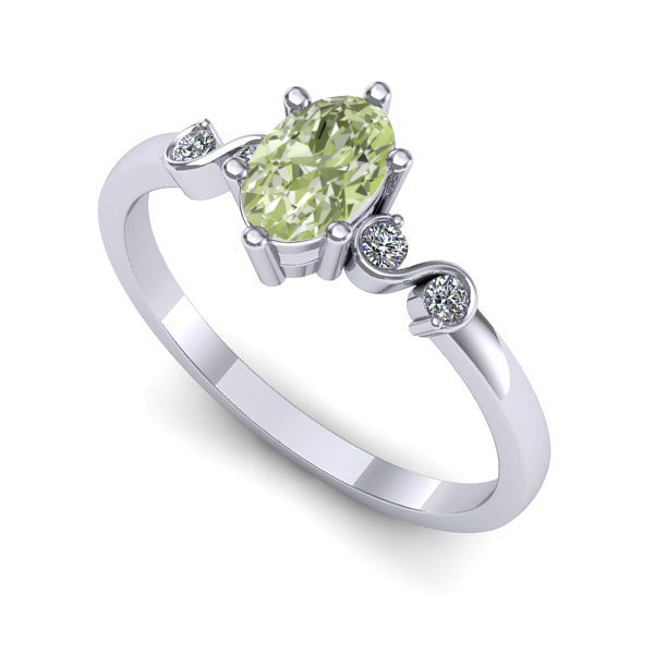 Inel de logodna din aur alb cu diamant de laborator verde