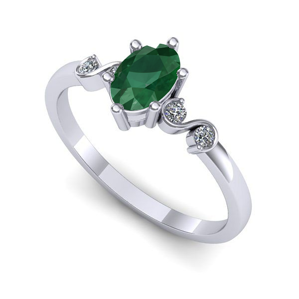 Inel logodna din aur alb cu smarald