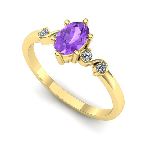 Inel logodna din aur galben cu ametist