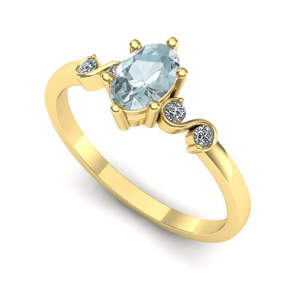 Inel logodna din aur galben cu aquamarin