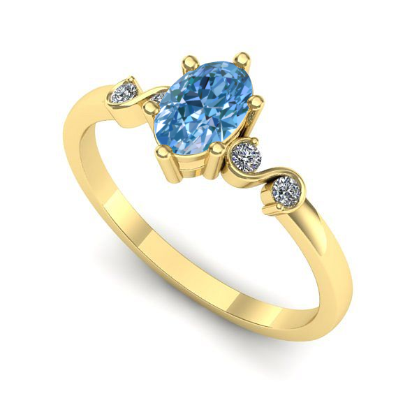 Inel din aur galben cu diamant de laborator albastru