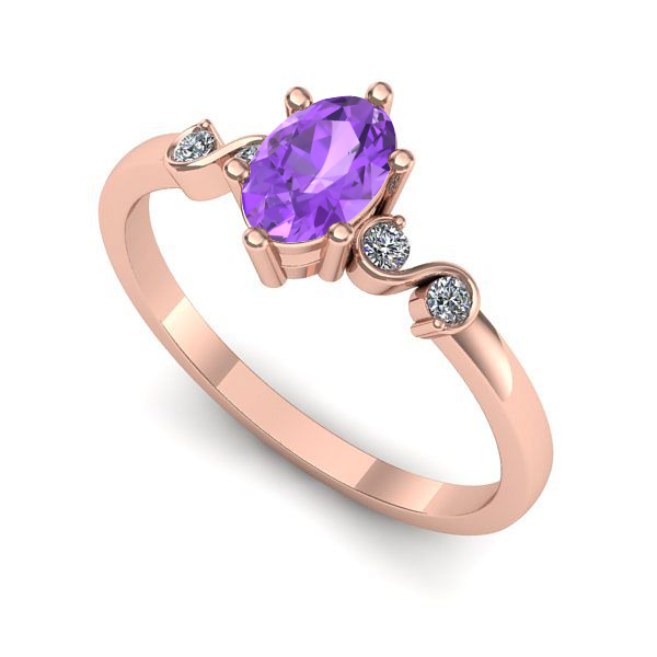Inel de logodna din aur roz cu ametist