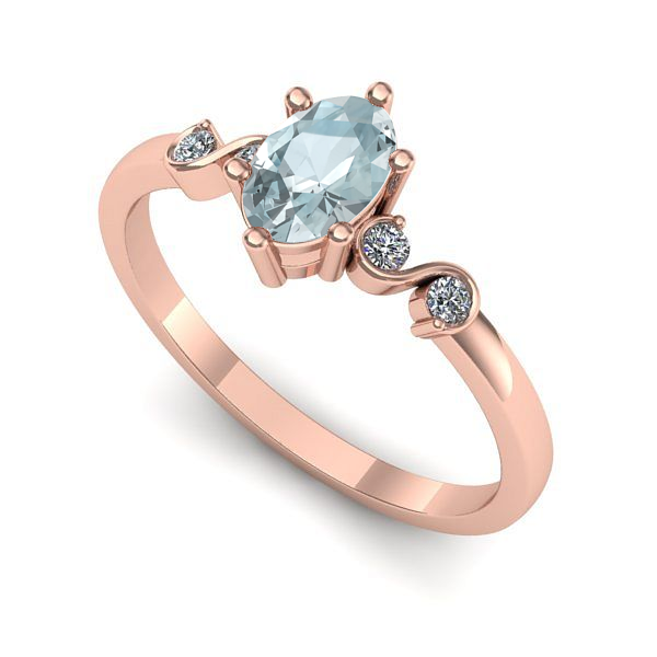 Inel din aur roz cu aquamarin