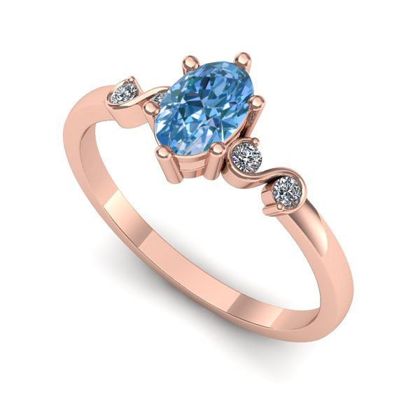 Inel de logodna din aur roz cu diamant de laborator albastru