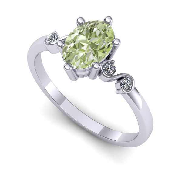 Inel de logodna din aur alb cu diamant de laborator verde