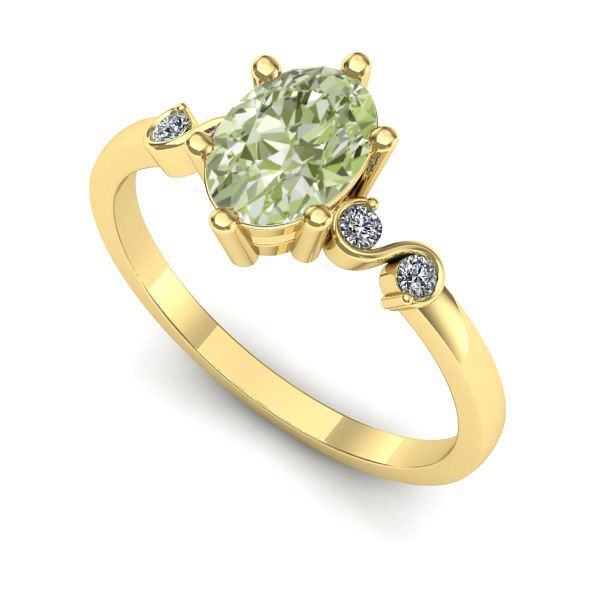 Inel de logodna din aur galben cu diamant de laborator verde