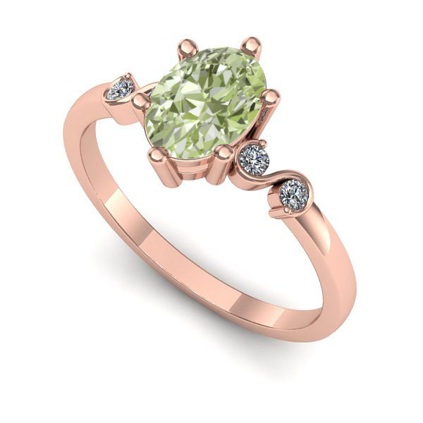 Inel logodna din aur roz cu diamant de laborator verde