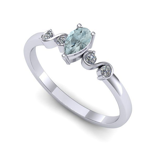 Inel logodna din aur alb cu aquamarin